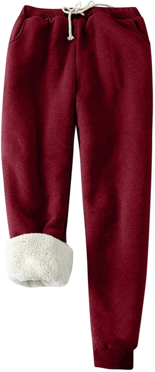 Fleece Lined Joggers Women High Waist Drawstring Athletic Joggers with Pockets Baggy Sweatpants Winter Warm Joggers