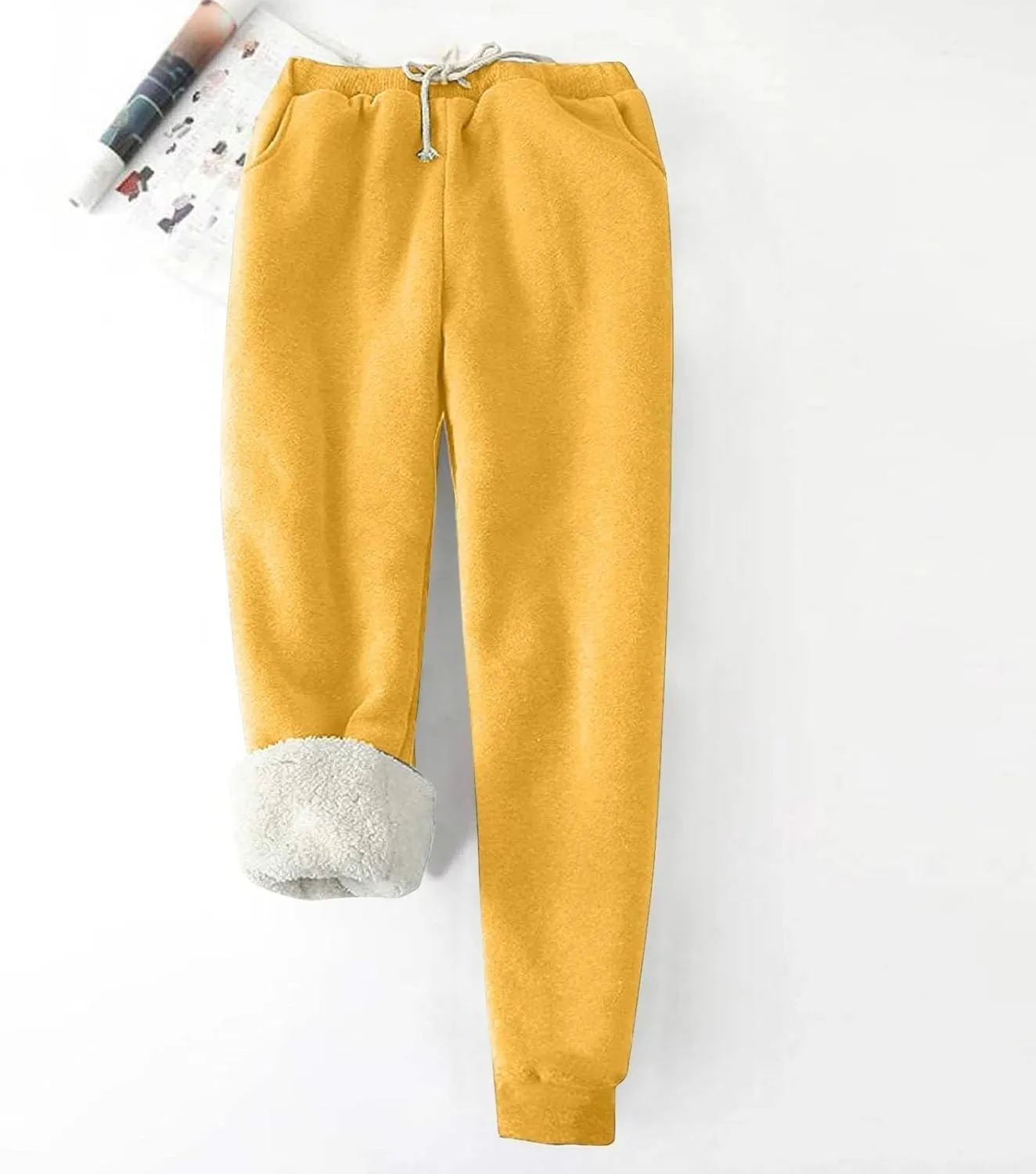 Fleece Lined Joggers Women High Waist Drawstring Athletic Joggers with Pockets Baggy Sweatpants Winter Warm Joggers