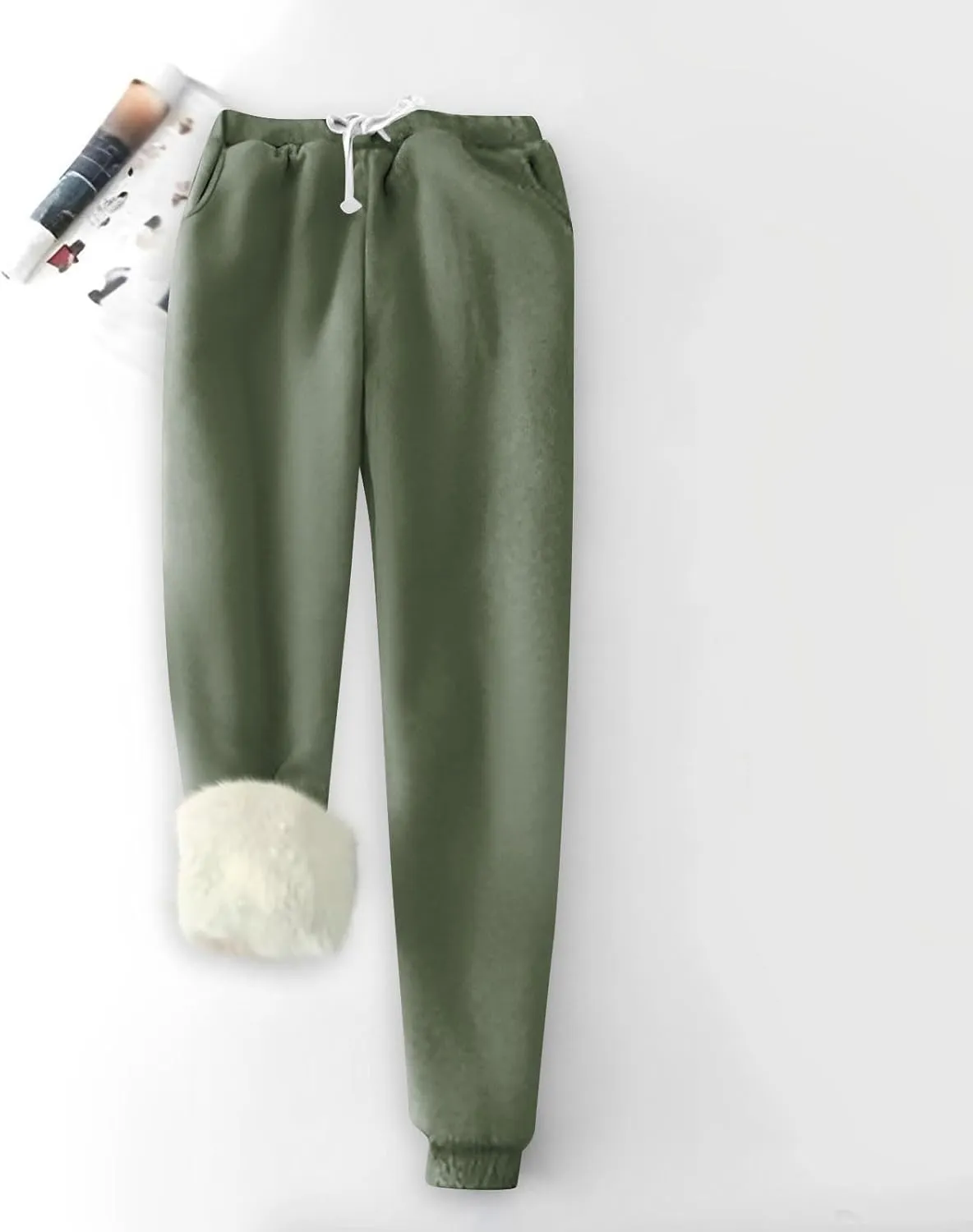Fleece Lined Joggers Women High Waist Drawstring Athletic Joggers with Pockets Baggy Sweatpants Winter Warm Joggers