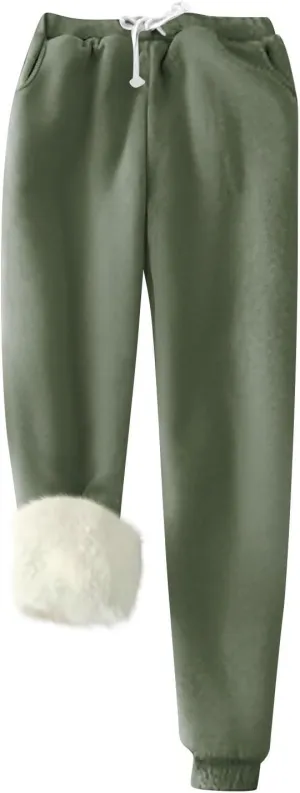 Fleece Lined Joggers Women High Waist Drawstring Athletic Joggers with Pockets Baggy Sweatpants Winter Warm Joggers