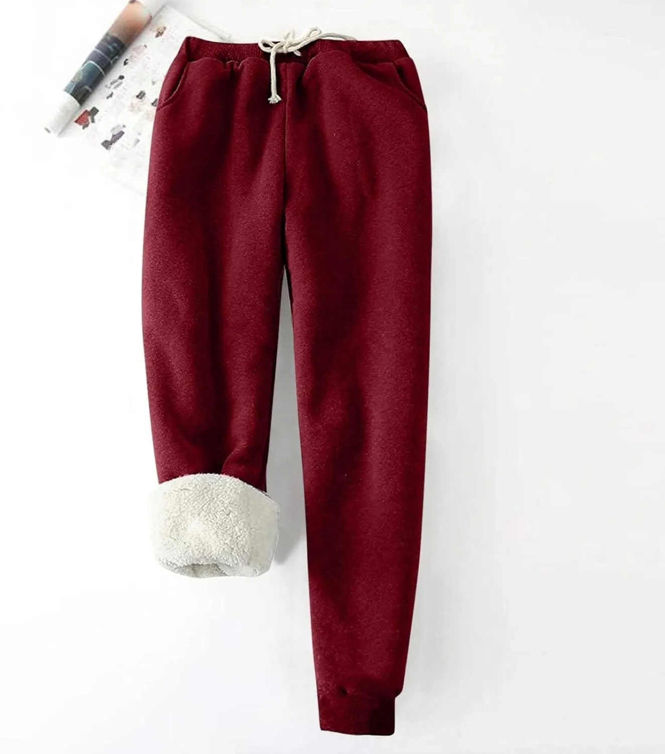 Fleece Lined Joggers Women High Waist Drawstring Athletic Joggers with Pockets Baggy Sweatpants Winter Warm Joggers