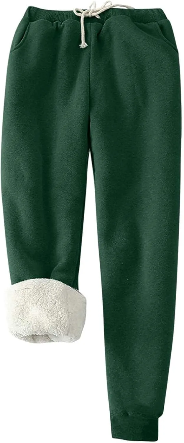 Fleece Lined Joggers Women High Waist Drawstring Athletic Joggers with Pockets Baggy Sweatpants Winter Warm Joggers