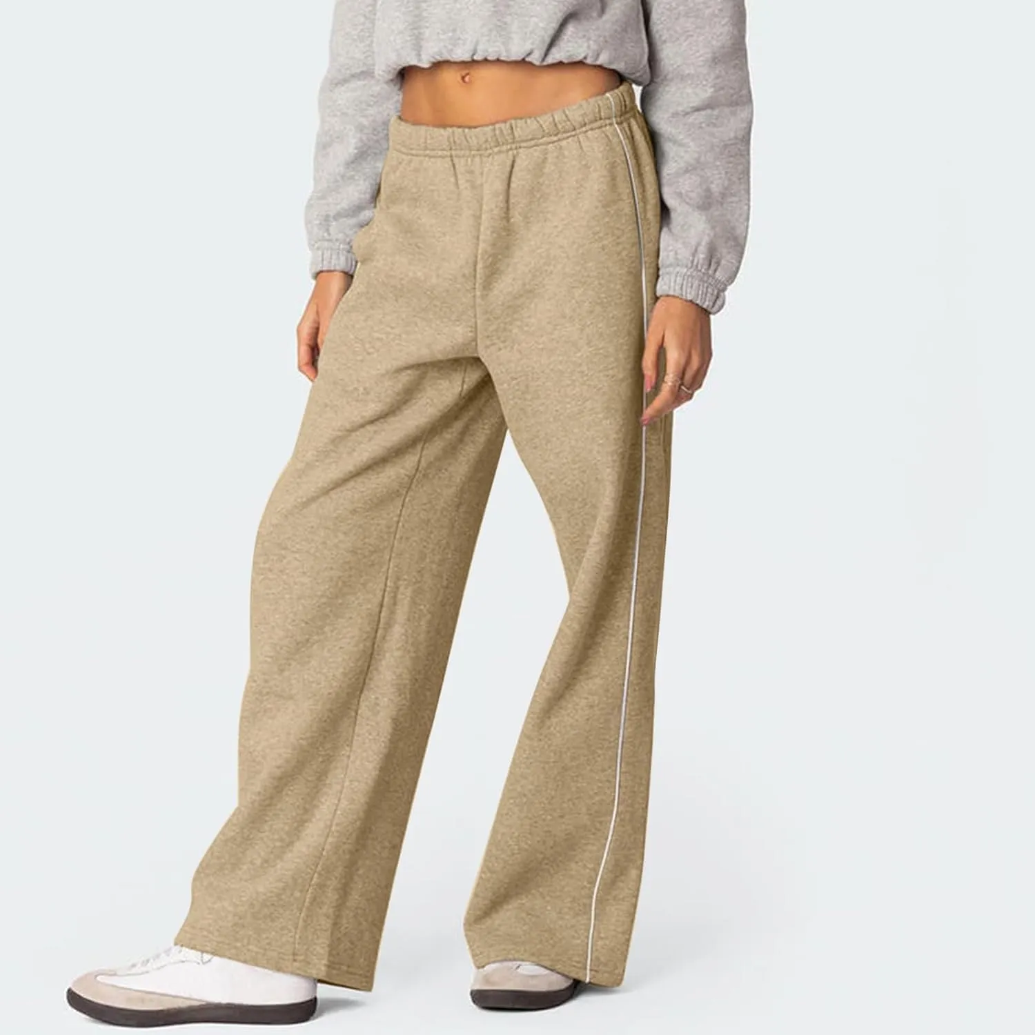 Fleece Sweatpants for Women Baggy Casual Wide Leg Lightweight Joggers Comfy Low Rise Lounge Pants with Pockets