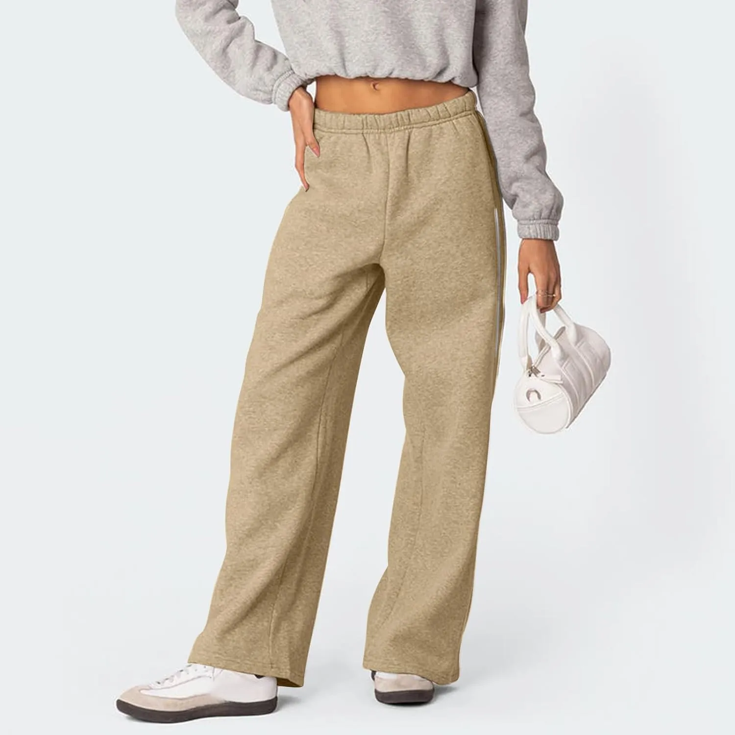 Fleece Sweatpants for Women Baggy Casual Wide Leg Lightweight Joggers Comfy Low Rise Lounge Pants with Pockets