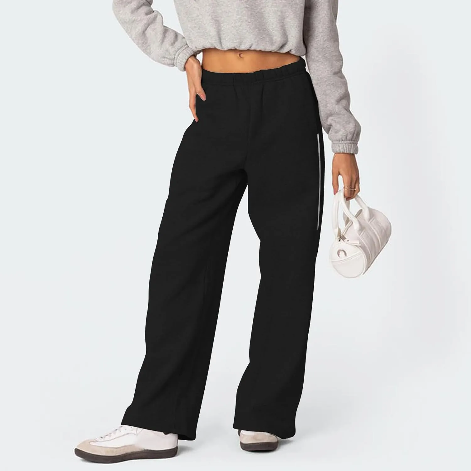 Fleece Sweatpants for Women Baggy Casual Wide Leg Lightweight Joggers Comfy Low Rise Lounge Pants with Pockets
