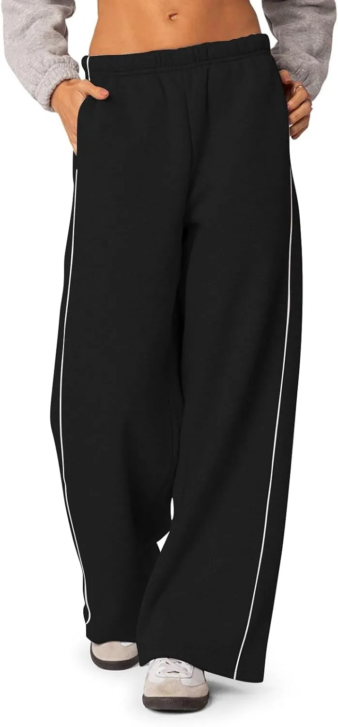 Fleece Sweatpants for Women Baggy Casual Wide Leg Lightweight Joggers Comfy Low Rise Lounge Pants with Pockets