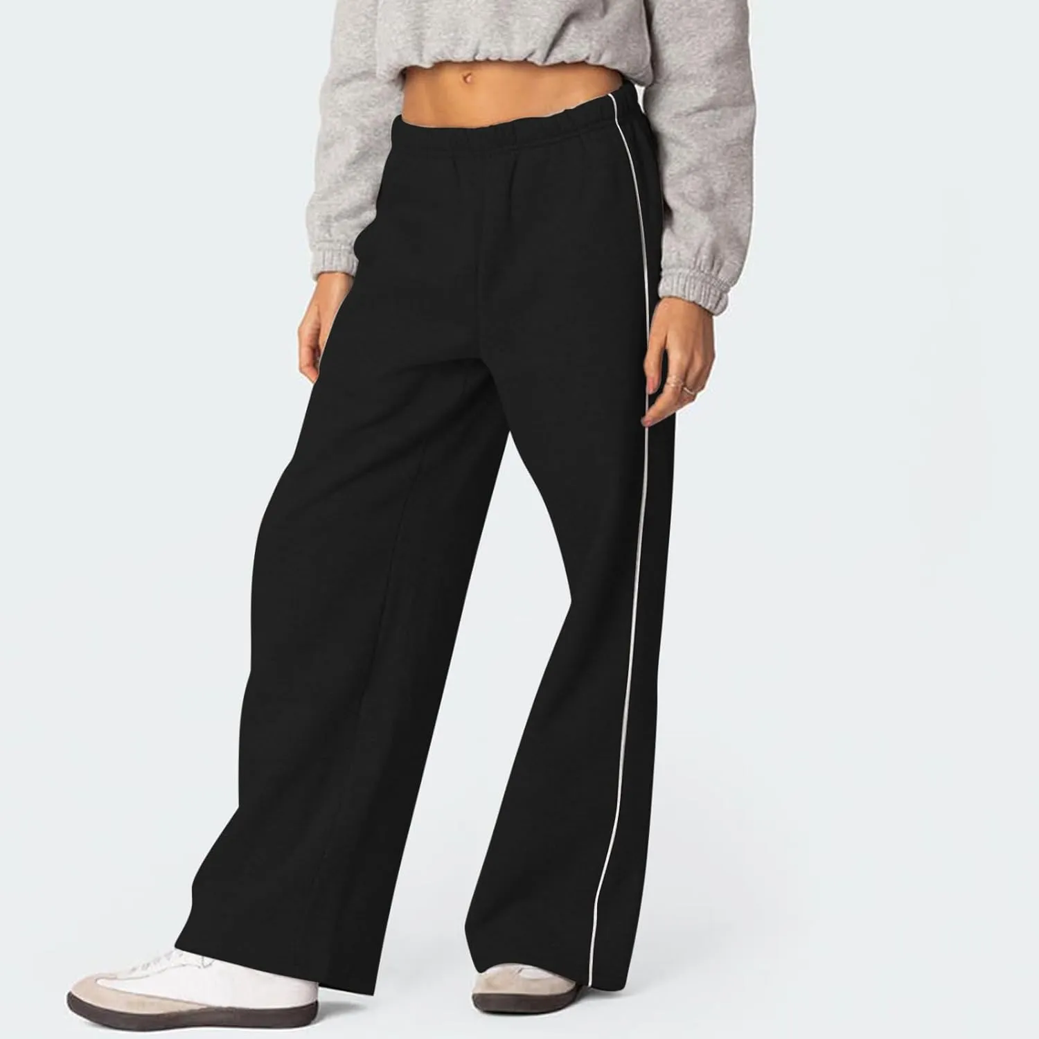 Fleece Sweatpants for Women Baggy Casual Wide Leg Lightweight Joggers Comfy Low Rise Lounge Pants with Pockets
