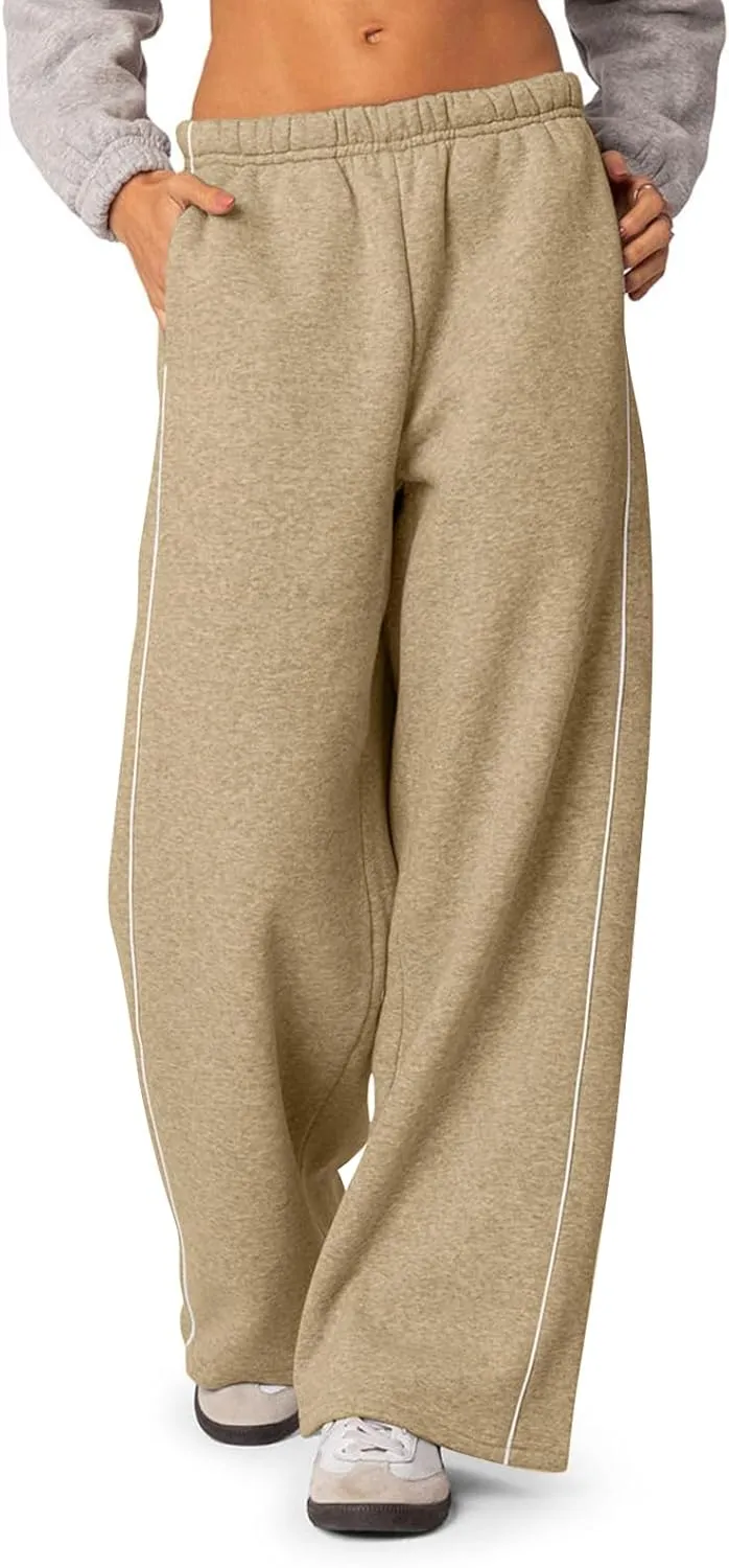 Fleece Sweatpants for Women Baggy Casual Wide Leg Lightweight Joggers Comfy Low Rise Lounge Pants with Pockets