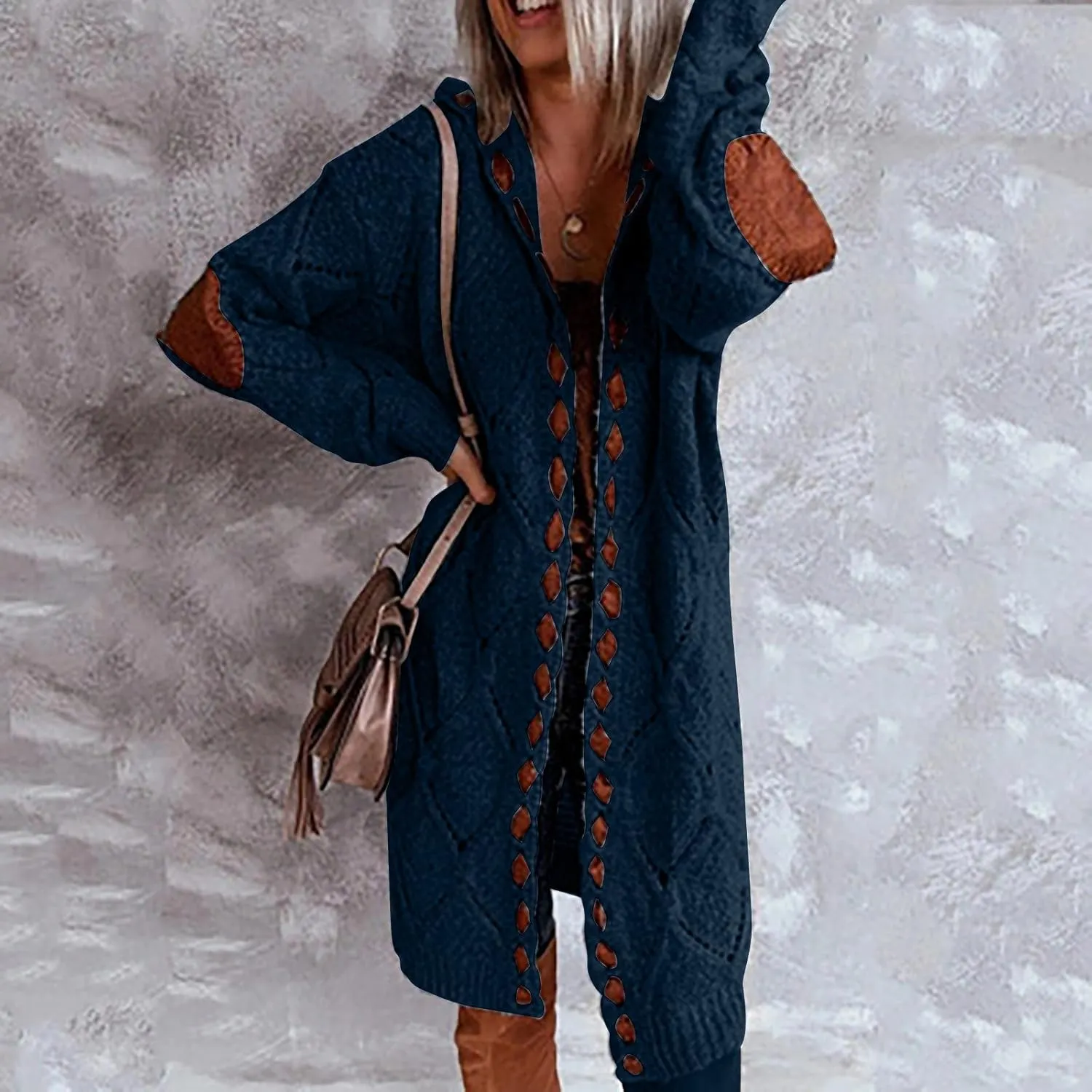 FMCHICO Long Sleeve Cable Knit Long Cardigan for Women Fall Winter Open Front Sweaters
