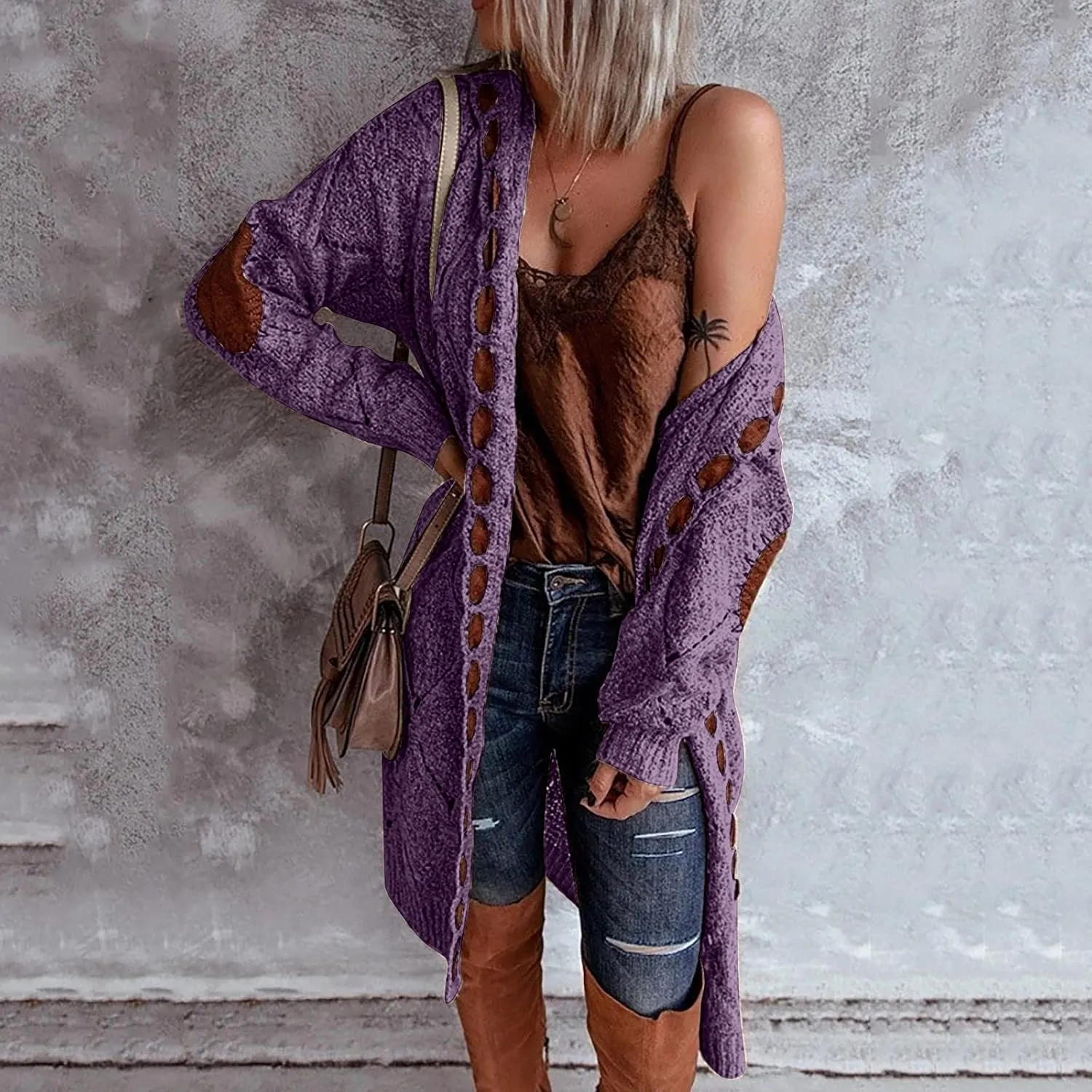 FMCHICO Long Sleeve Cable Knit Long Cardigan for Women Fall Winter Open Front Sweaters