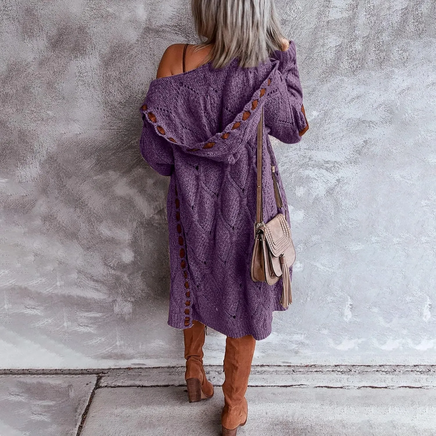 FMCHICO Long Sleeve Cable Knit Long Cardigan for Women Fall Winter Open Front Sweaters