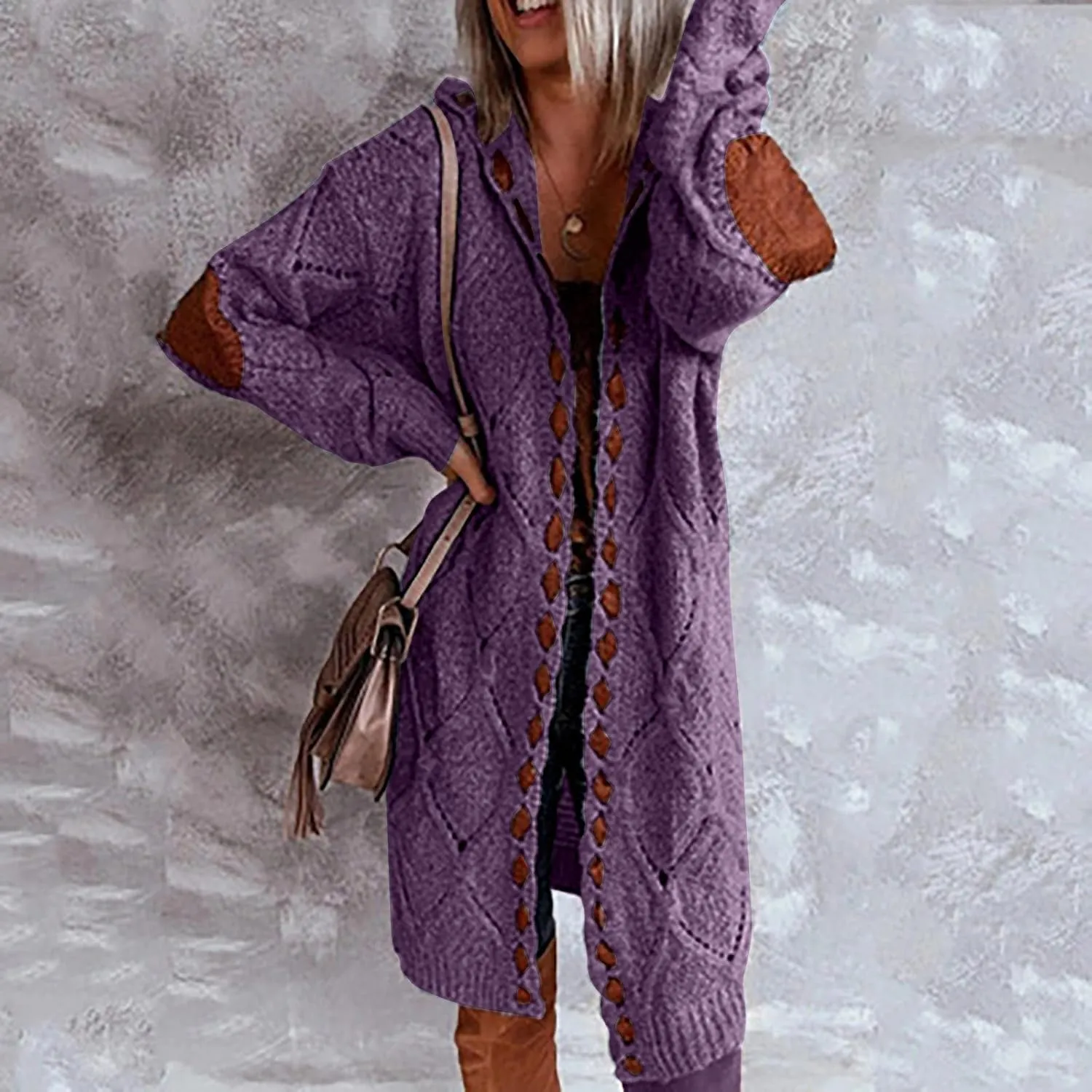 FMCHICO Long Sleeve Cable Knit Long Cardigan for Women Fall Winter Open Front Sweaters