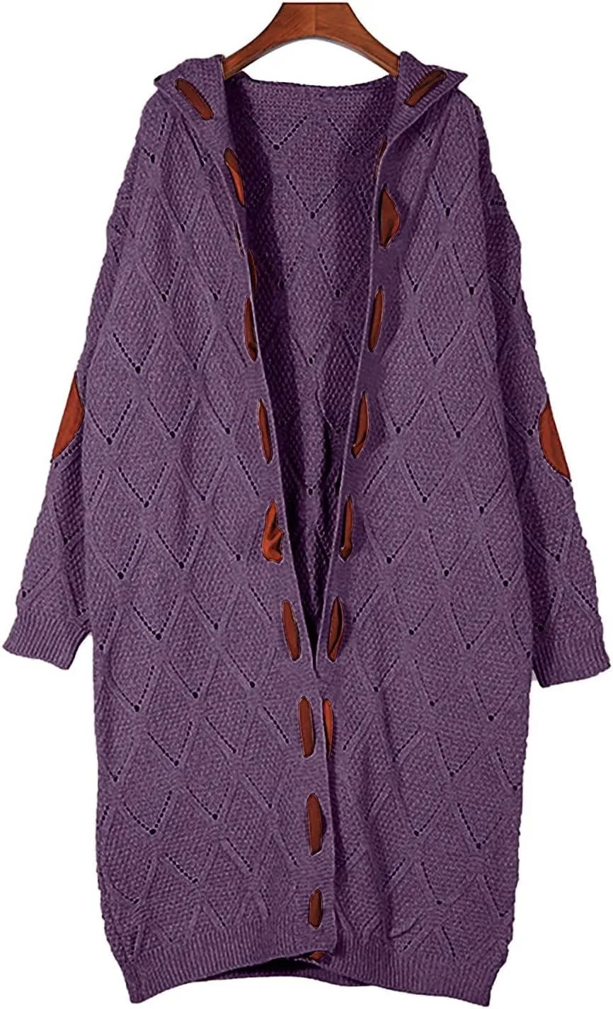 FMCHICO Long Sleeve Cable Knit Long Cardigan for Women Fall Winter Open Front Sweaters
