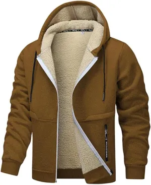 FMCHICO Men's Sherpa Hoodie Jacket Fleece Lined Zip Up Warm Hoodies Sweatshirt Winter Zipper Hooded Coat