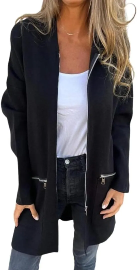 FMCHICO Women Wool Blend Full Ziper Jacket Hooded Casual Trench Coat