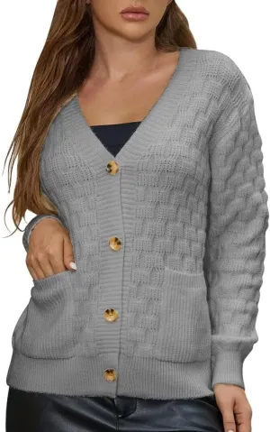 FMCHICO Women's 2024 Fashion Casual Open Front Long Sleeve Chunky Knit Cardigans Sweaters Outerwear Coats