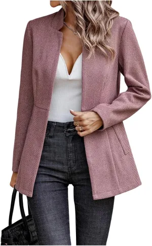 FMCHICO Women's Casual Business Open Front Long Sleeve Notch Lapel Office Blazer Jacket