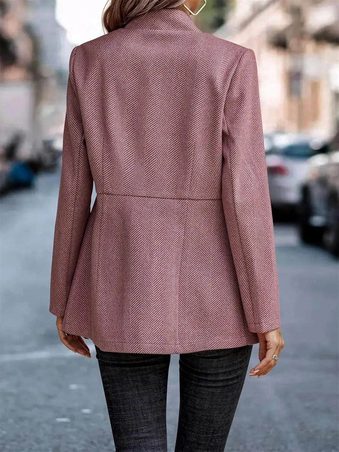 FMCHICO Women's Casual Business Open Front Long Sleeve Notch Lapel Office Blazer Jacket