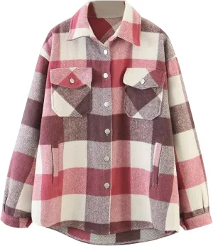 FMCHICO Womens Corduroy Shirts Casual Long Sleeve Button Down Shacket Jackets Oversized Blouses Tops with Pockets