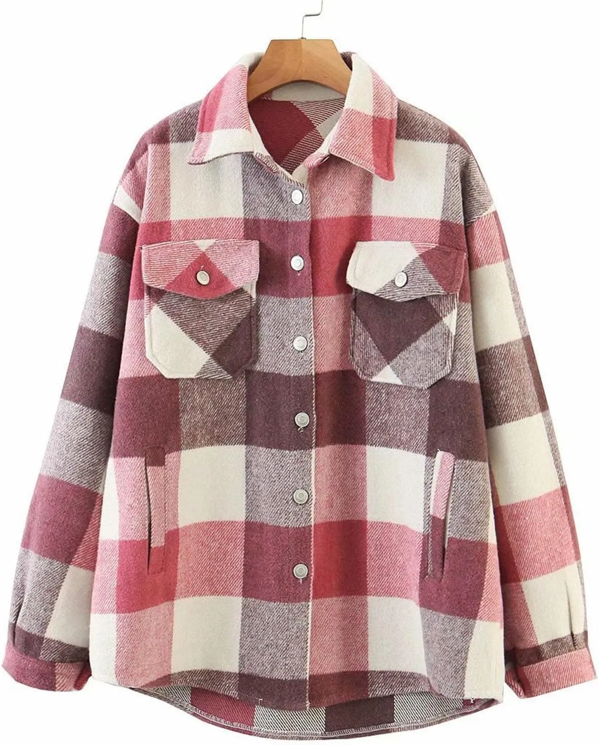 FMCHICO Womens Corduroy Shirts Casual Long Sleeve Button Down Shacket Jackets Oversized Blouses Tops with Pockets