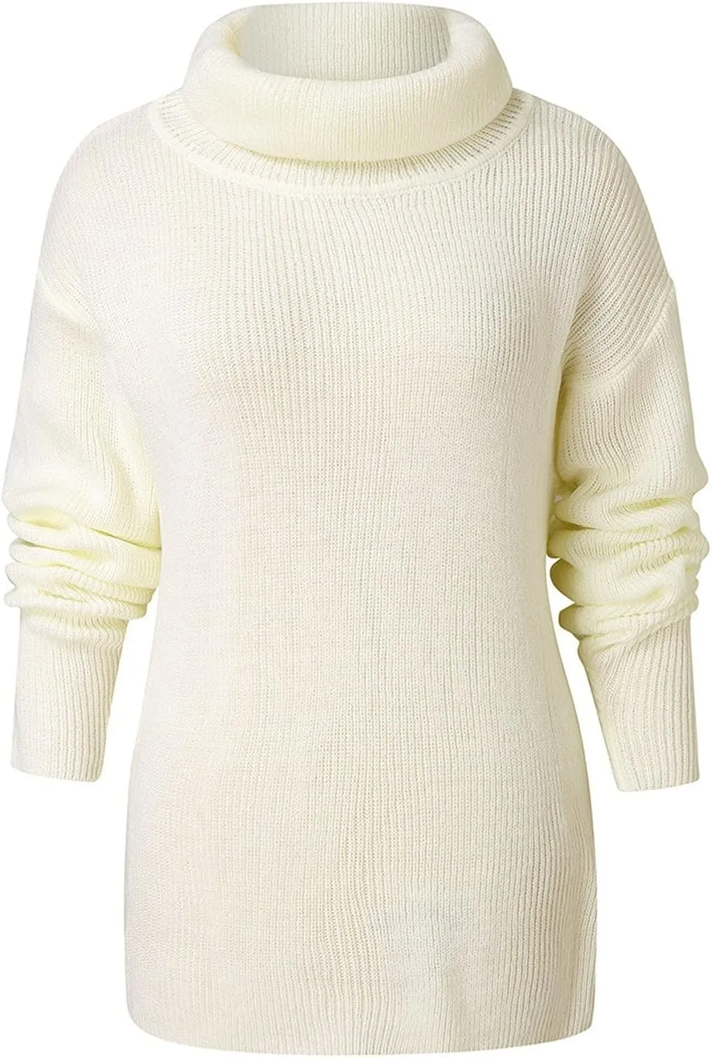 FMCHICO Women's Long Sleeve Turtleneck Loose Oversized Tunic Pullover Sweater Knit Tops