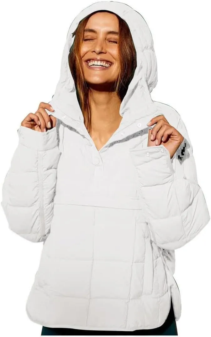 FMCHICO Women's Pullover Puffer Jacket Packable Hooded Oversize Winter Coat Tops