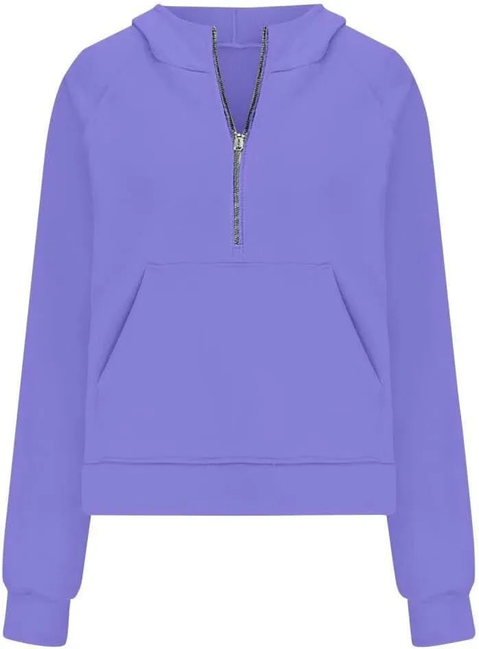 FMCHICO Womens Sweatshirts Half Zip Cropped Pullover Fleece Quarter Zipper Hoodies Fall outfits Clothes Thumb Hole