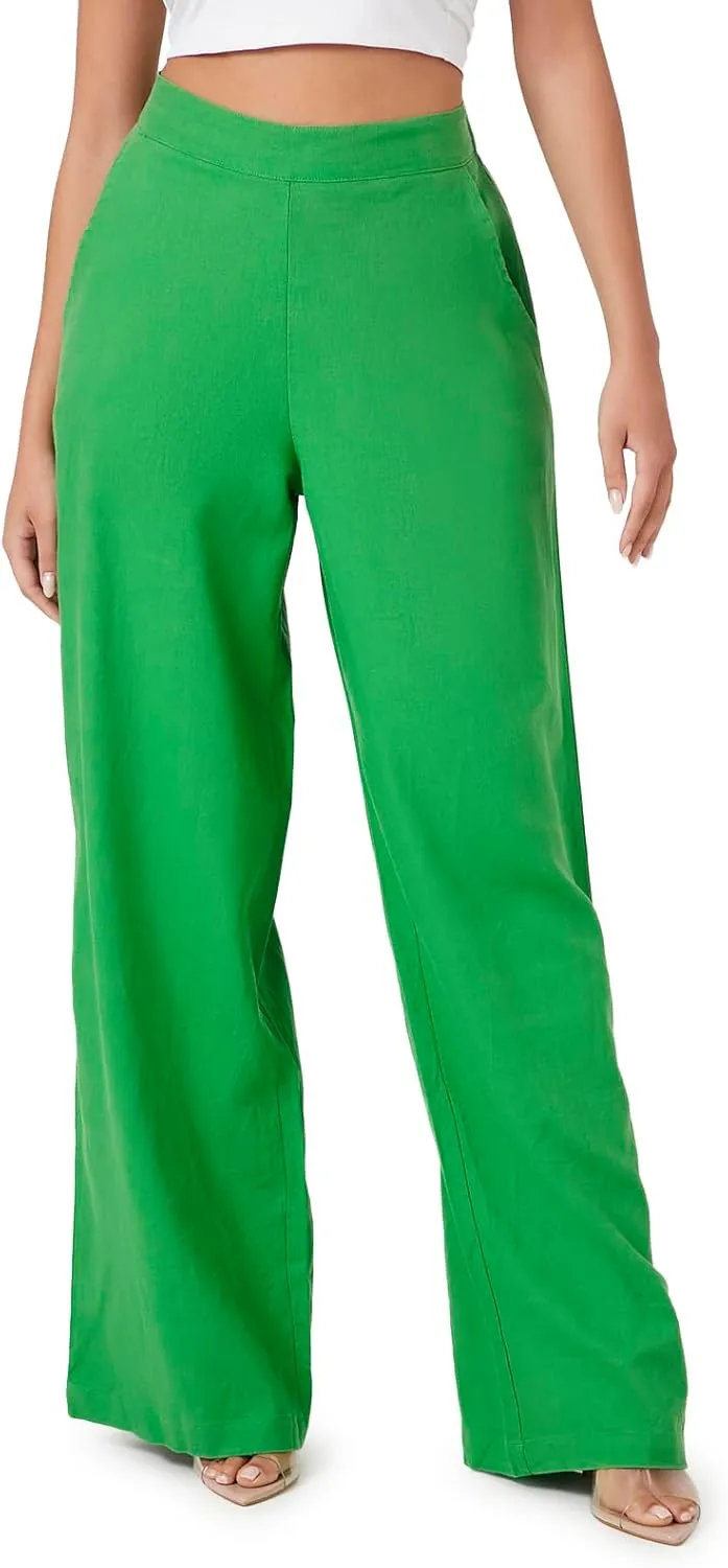 Forever 21 Women's Linen-Blend Wide-Leg Pants