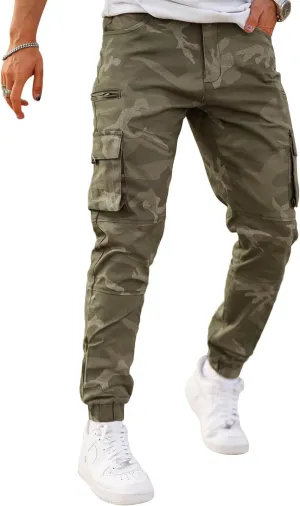 GINGTTO Mens Cargo Jogger Pants Slim Fit Stretch Zipper Pockets Thick Cotton Pants for Men