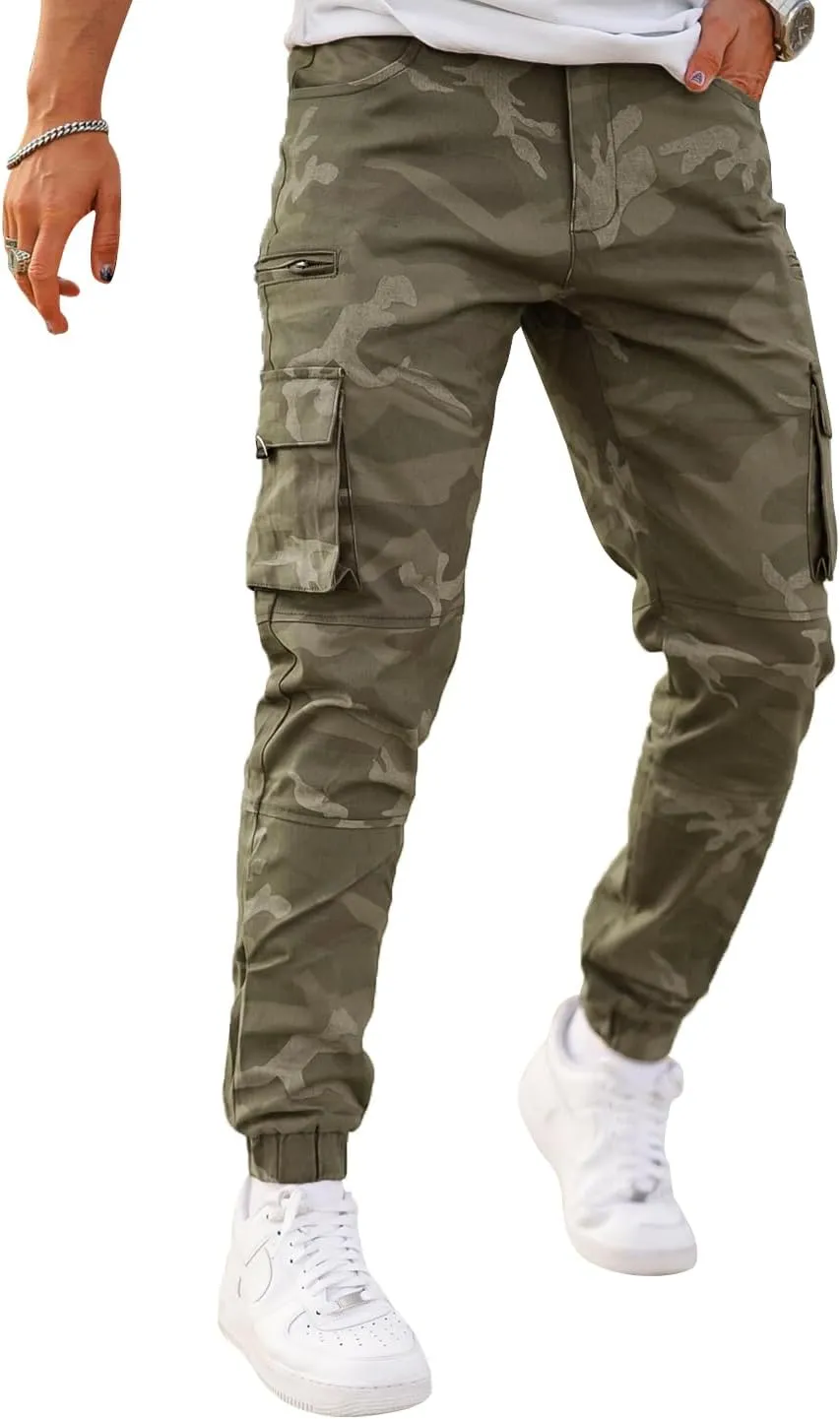 GINGTTO Mens Cargo Jogger Pants Slim Fit Stretch Zipper Pockets Thick Cotton Pants for Men