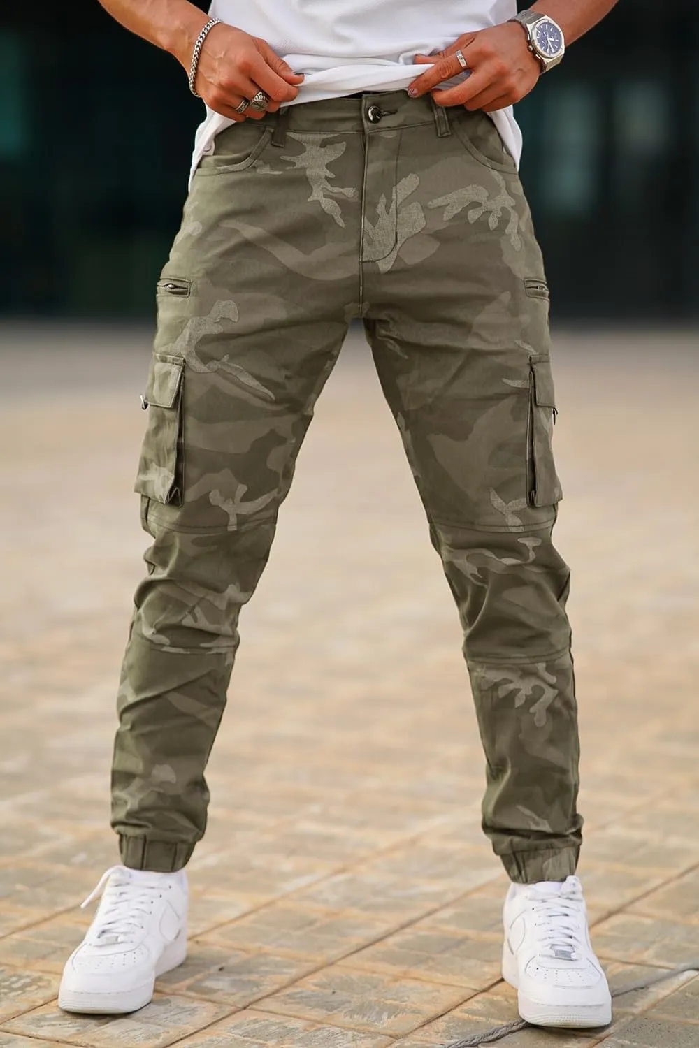GINGTTO Mens Cargo Jogger Pants Slim Fit Stretch Zipper Pockets Thick Cotton Pants for Men