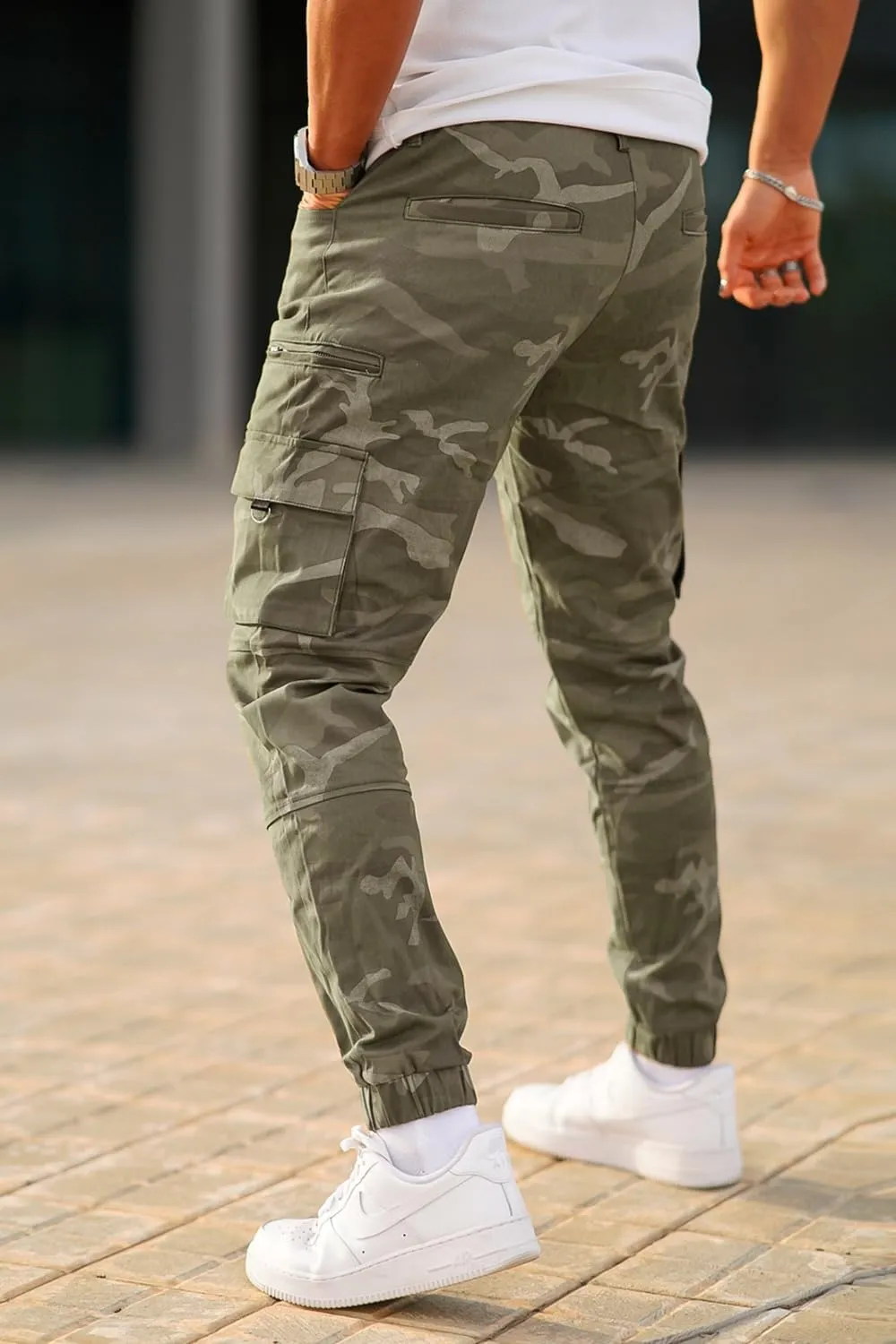 GINGTTO Mens Cargo Jogger Pants Slim Fit Stretch Zipper Pockets Thick Cotton Pants for Men