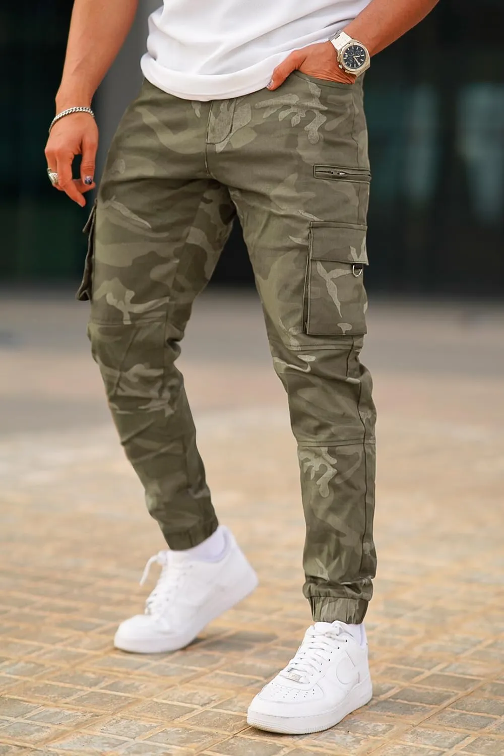 GINGTTO Mens Cargo Jogger Pants Slim Fit Stretch Zipper Pockets Thick Cotton Pants for Men