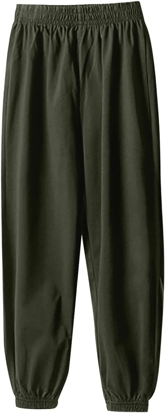 Girls Boys Sweatpants High Elastic Waist Wide Leg Solid Color Pants Breathable Leisure Outdoor Trousers