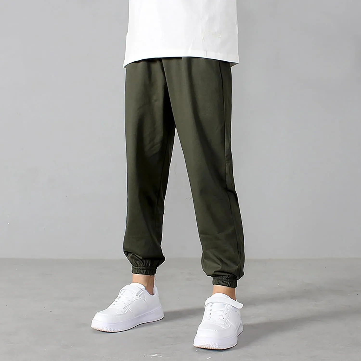 Girls Boys Sweatpants High Elastic Waist Wide Leg Solid Color Pants Breathable Leisure Outdoor Trousers