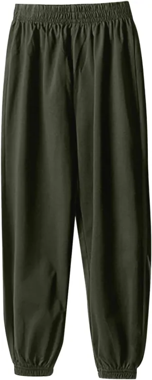 Girls Boys Sweatpants High Elastic Waist Wide Leg Solid Color Pants Breathable Leisure Outdoor Trousers