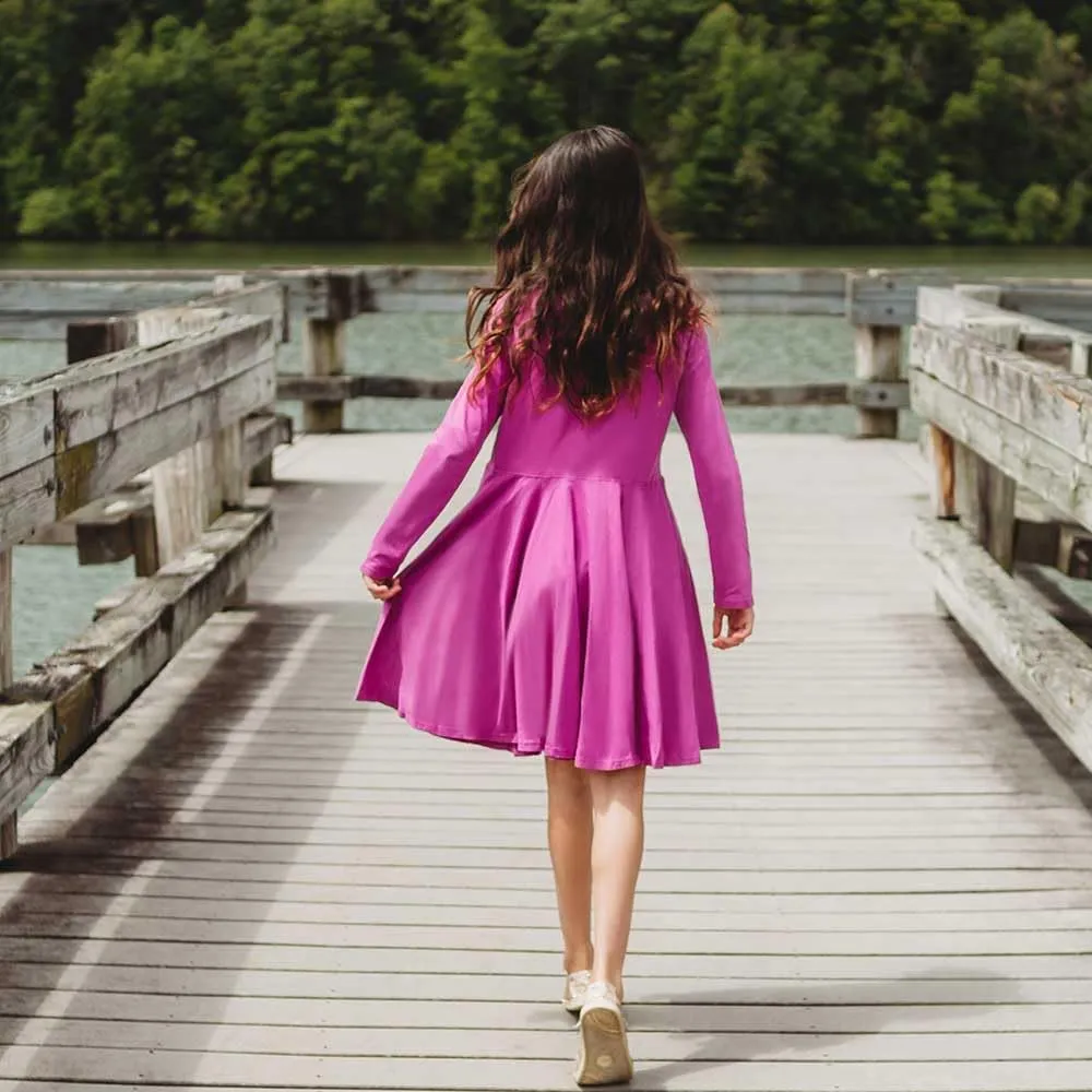 Girls Soft Cotton Jersey Long Sleeve Twirly Dress