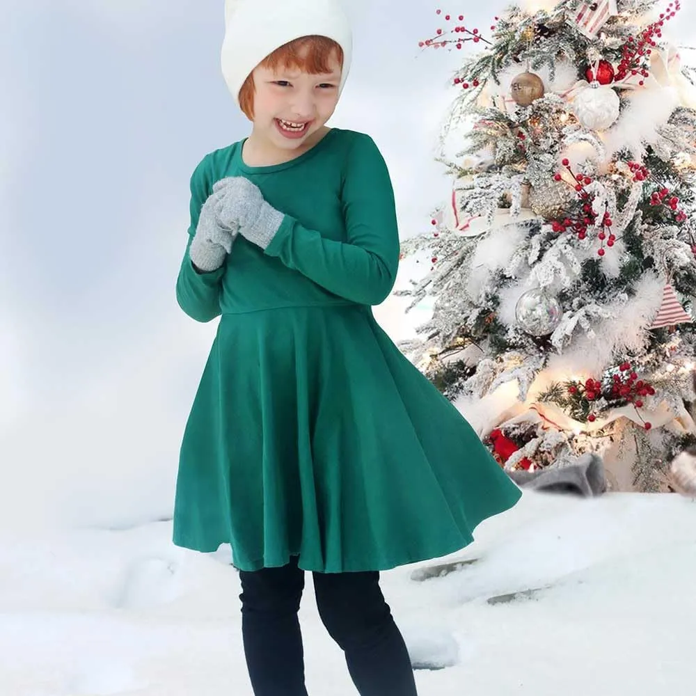 Girls Soft Cotton Jersey Long Sleeve Twirly Dress