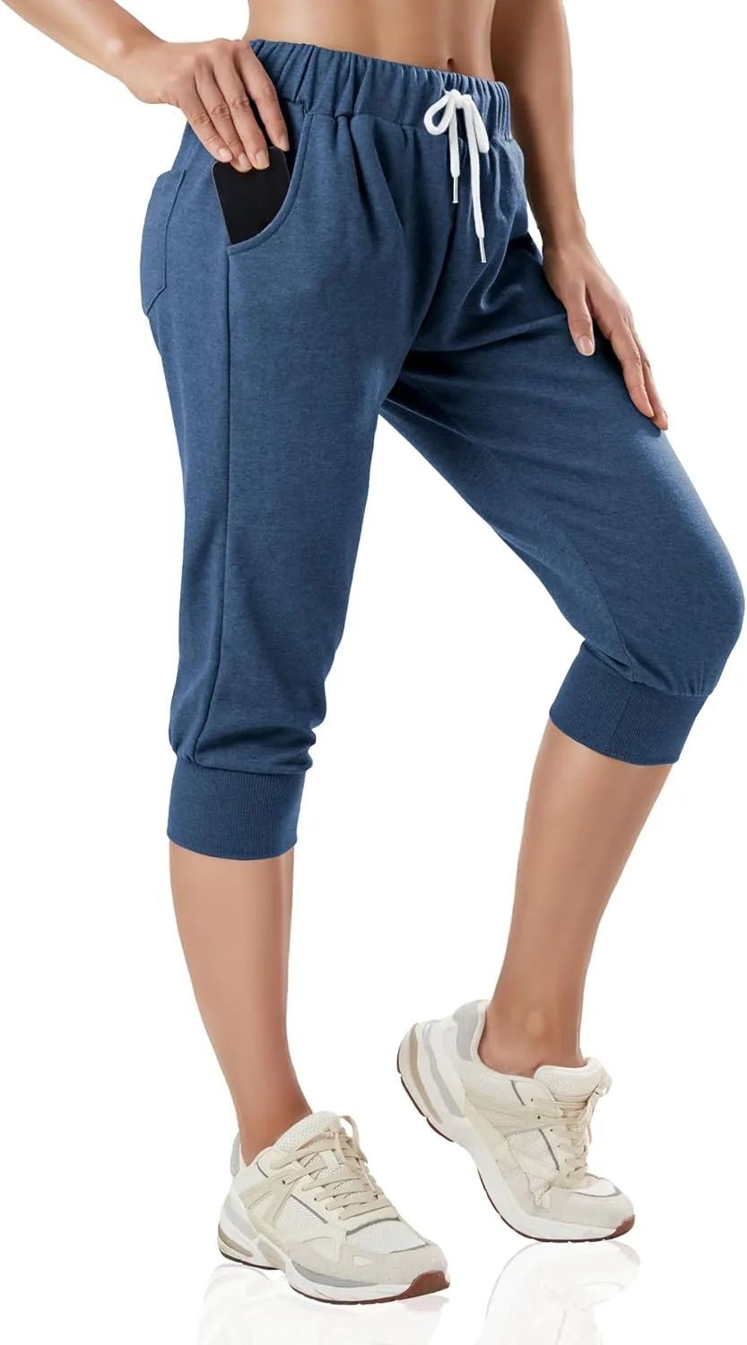 GIVON Womens Capri Pants Joggers Slim Fit Lightweight 3/4 Sweat Pants with Pocket for Yoga Gym Workout Sweatpants