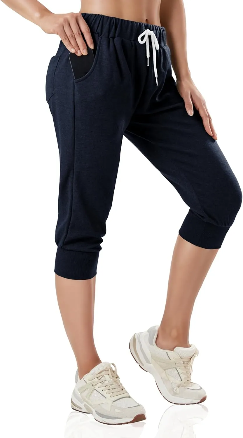 GIVON Womens Capri Pants Joggers Slim Fit Lightweight 3/4 Sweat Pants with Pocket for Yoga Gym Workout Sweatpants
