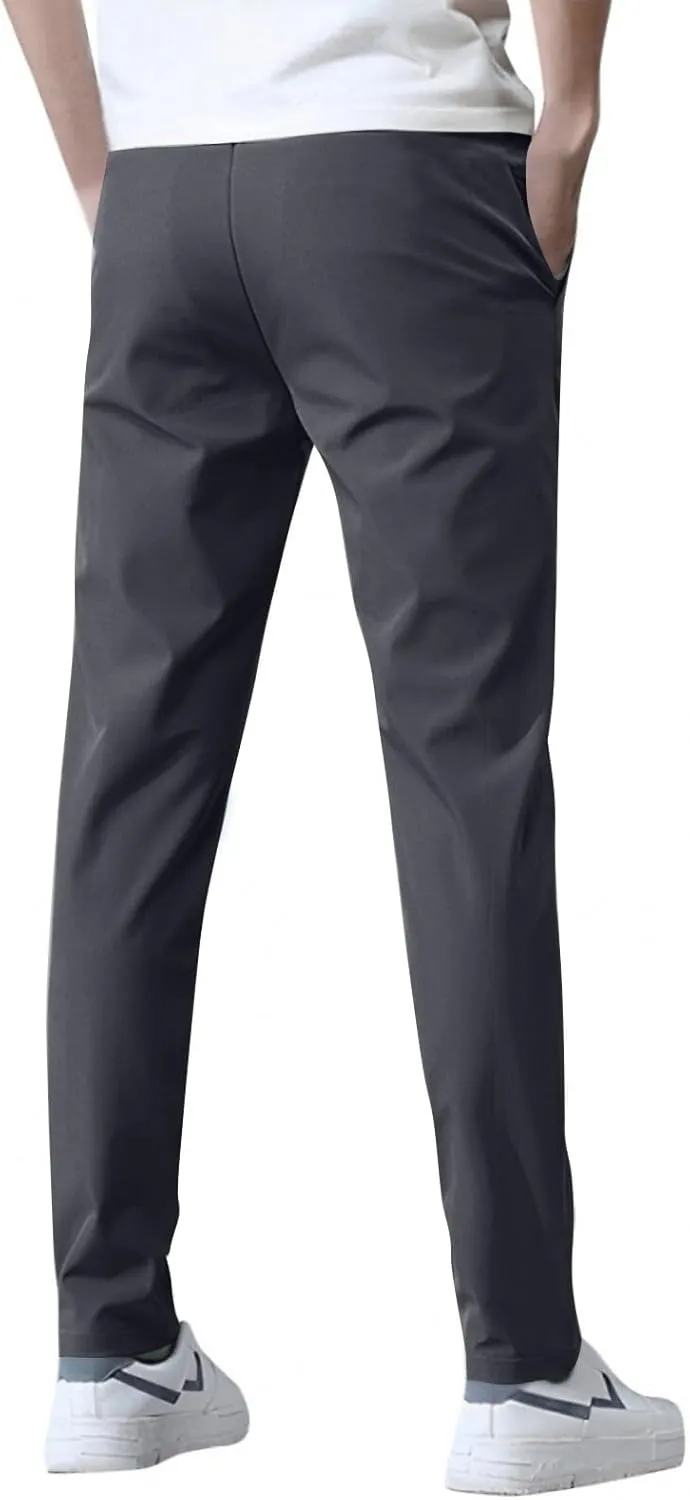 Glide Pants Men Petite Quick Dry Stretch Active Pants Elastic Waist Lightweight Hiking Pants with Pockets Glidepants