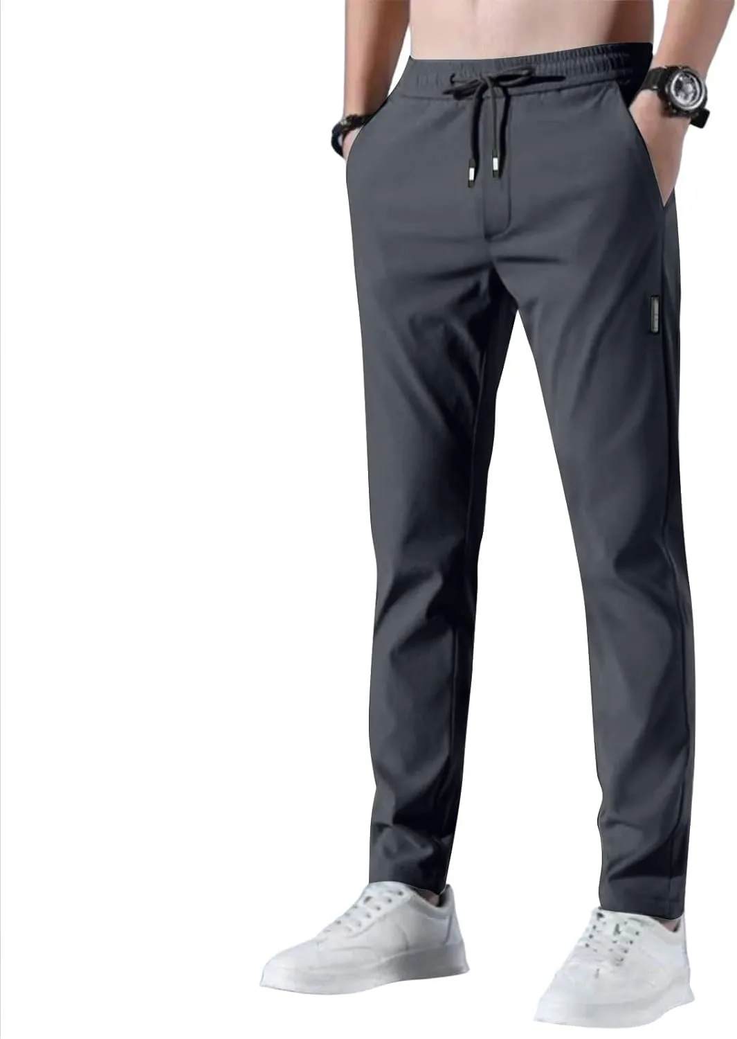 Glide Pants Men Petite Quick Dry Stretch Active Pants Elastic Waist Lightweight Hiking Pants with Pockets Glidepants