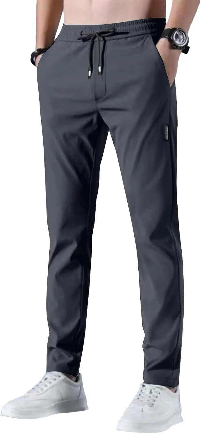 Glide Pants Men Petite Quick Dry Stretch Active Pants Elastic Waist Lightweight Hiking Pants with Pockets Glidepants