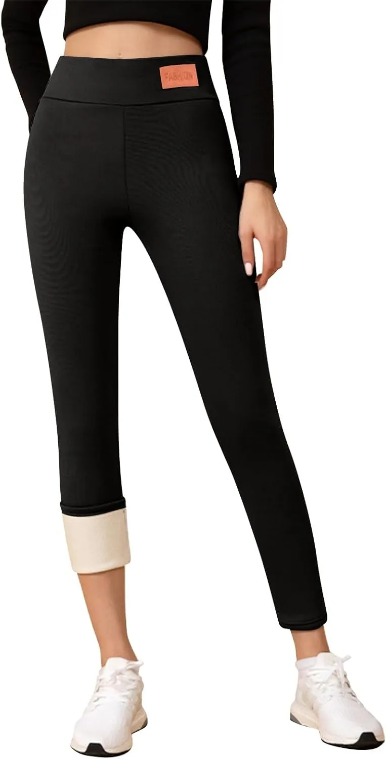 Gumipy Women Fleece Lined Leggings High Waisted Thermal Sherpa Sweatpants Soft Comfy Joggers Tummy Control Winter Pants