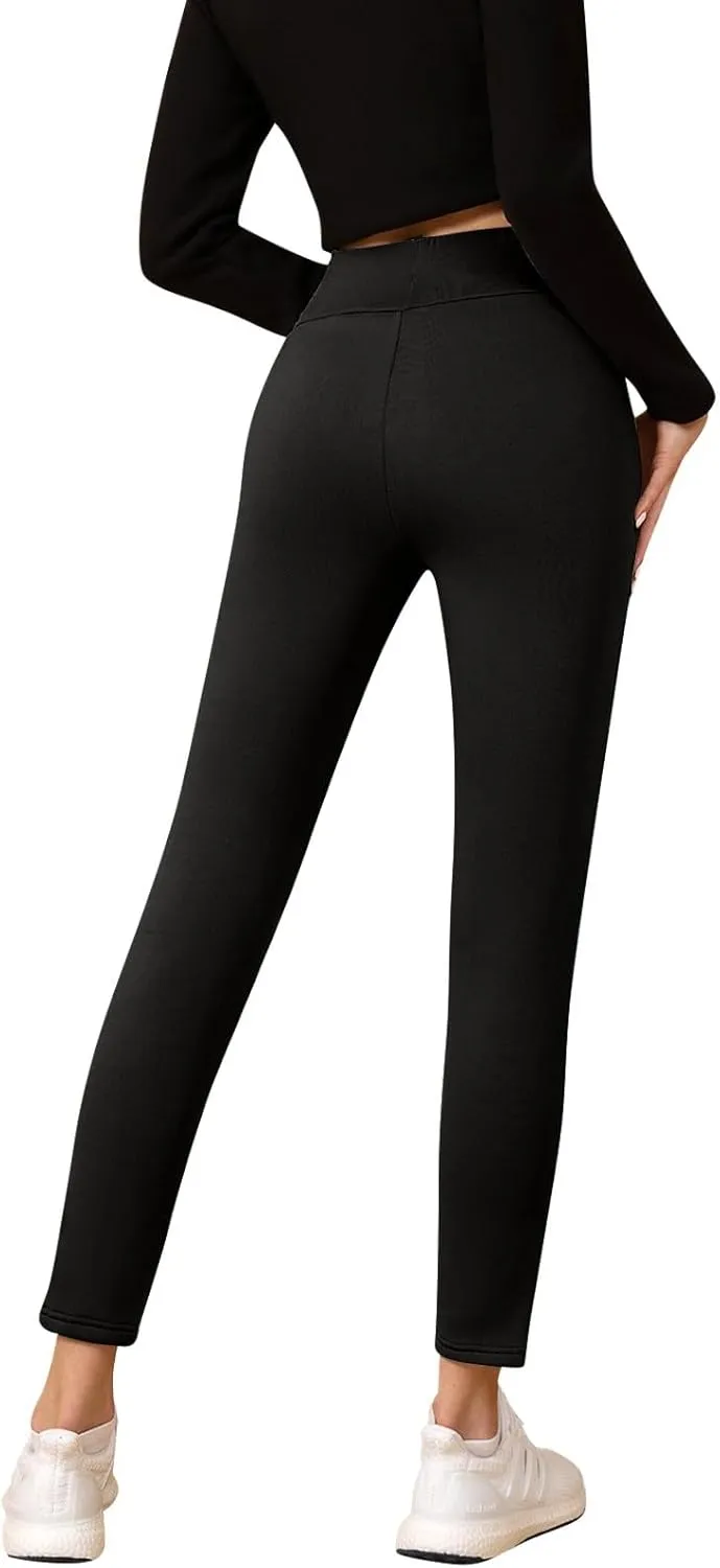 Gumipy Women Fleece Lined Leggings High Waisted Thermal Sherpa Sweatpants Soft Comfy Joggers Tummy Control Winter Pants