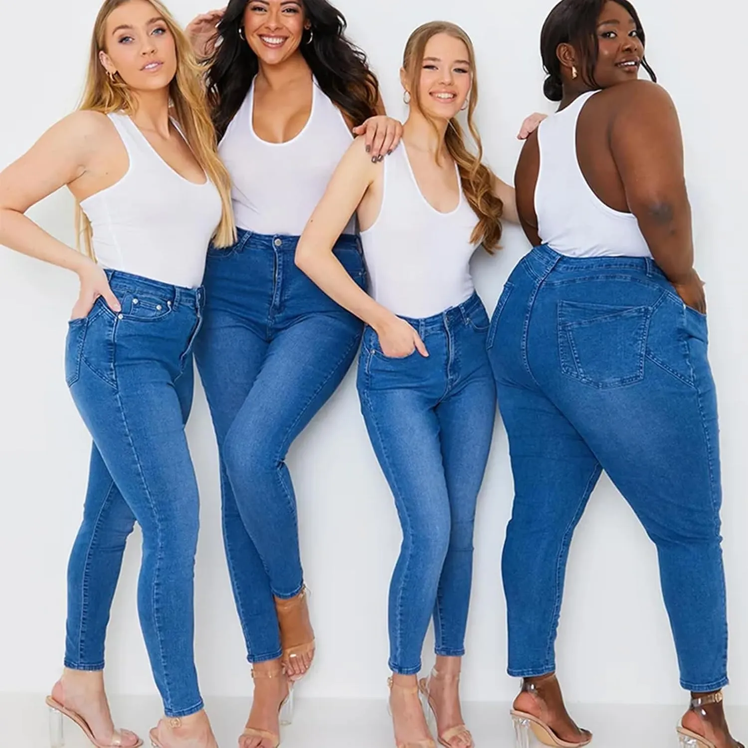 Gumipy Women Tummy Control Jeans Plus Size Stretchy High Waisted Jeans Curvy Slim Fit Butt Lifting Denim Skinny Jeans