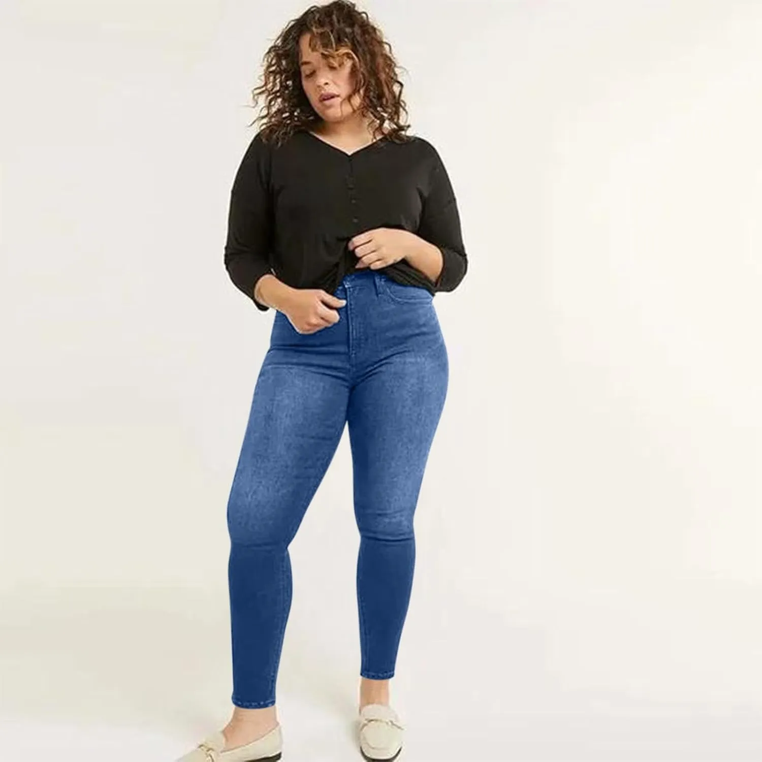 Gumipy Women Tummy Control Jeans Plus Size Stretchy High Waisted Jeans Curvy Slim Fit Butt Lifting Denim Skinny Jeans