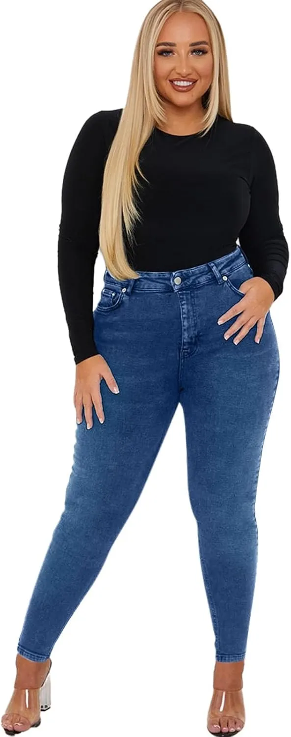 Gumipy Women Tummy Control Jeans Plus Size Stretchy High Waisted Jeans Curvy Slim Fit Butt Lifting Denim Skinny Jeans