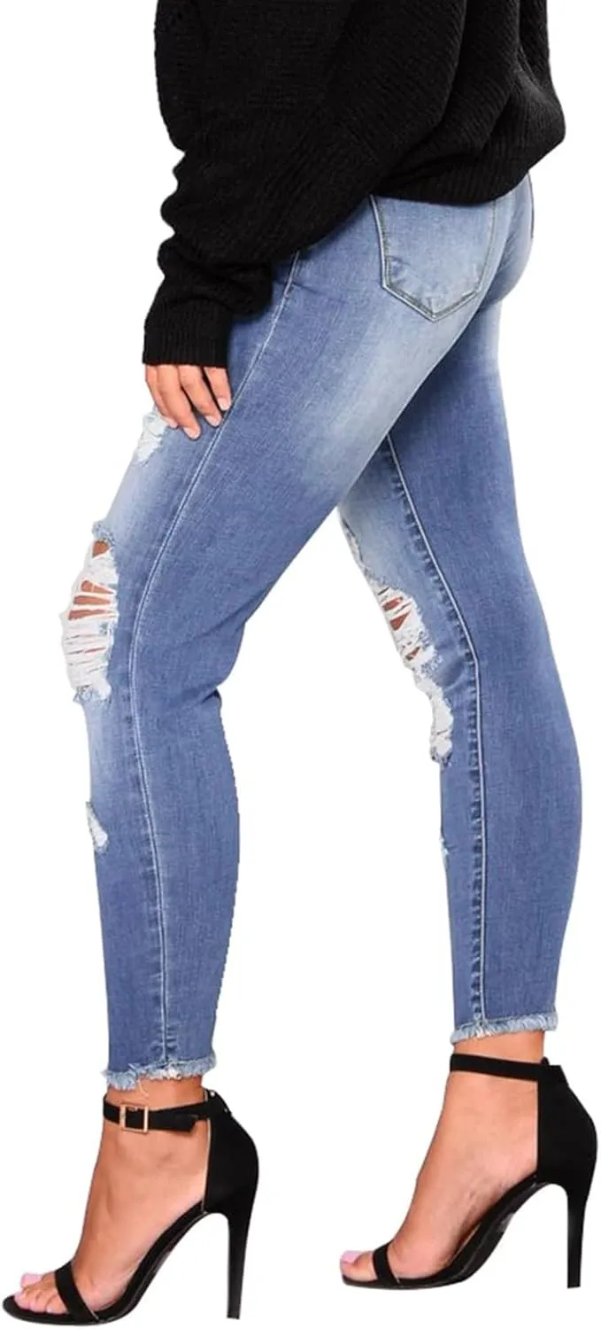 Gumipy Womens Skinny Jeans High Waisted Stretchy Ripped Jeans Trendy Tummy Control Jeggings Butt Lifting Distressed Jeans