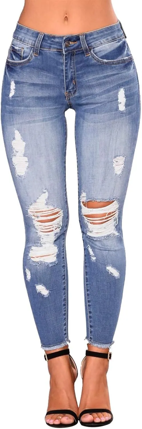 Gumipy Womens Skinny Jeans High Waisted Stretchy Ripped Jeans Trendy Tummy Control Jeggings Butt Lifting Distressed Jeans